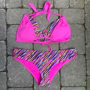 Pink & Print Bikini Set w/ Cheeky Scrunch Bottoms